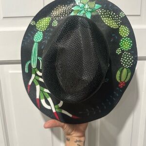 Black Hat with Colorful Cactus Design